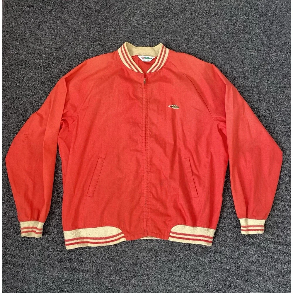 Vintage Sears Dragon Bomber Jacket Red Mens Size 3XL X-Tall Windbreaker Full Zip